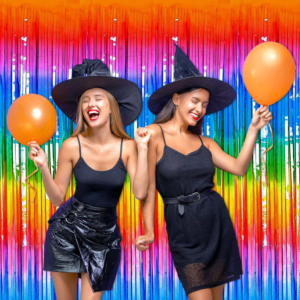 3 Pack Black Gold Silver Foil Fringe Curtain Backdrop, 3.28Ft x6.6Ft Metallic Tinsel Foil Fringe Streamer Curtains for Photo Booth, Halloween, Christmas Day, Wedding, New Year Party Decoration
