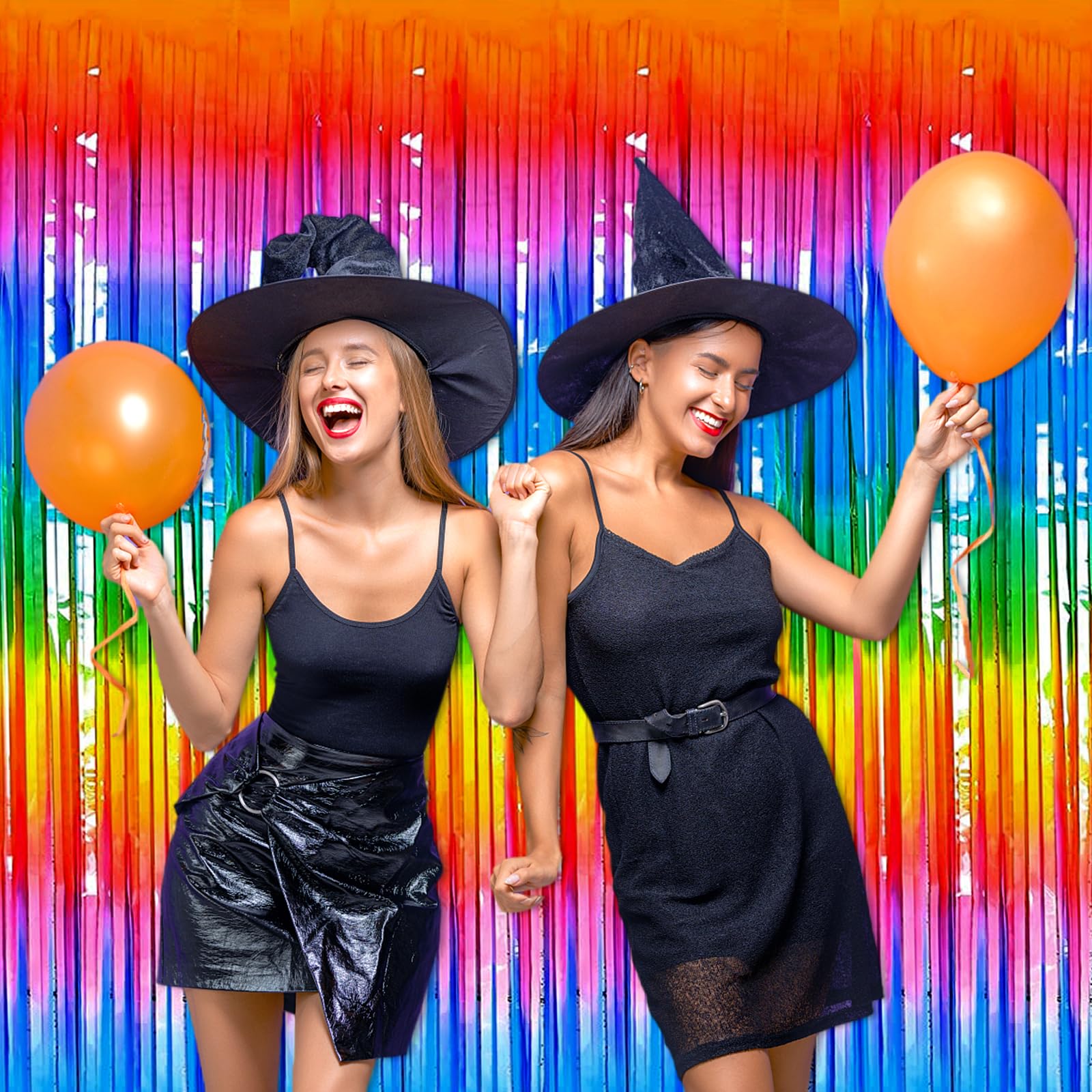 3 Pack Black Gold Silver Foil Fringe Curtain Backdrop, 3.28Ft x6.6Ft Metallic Tinsel Foil Fringe Streamer Curtains for Photo Booth, Halloween, Christmas Day, Wedding, New Year Party Decoration