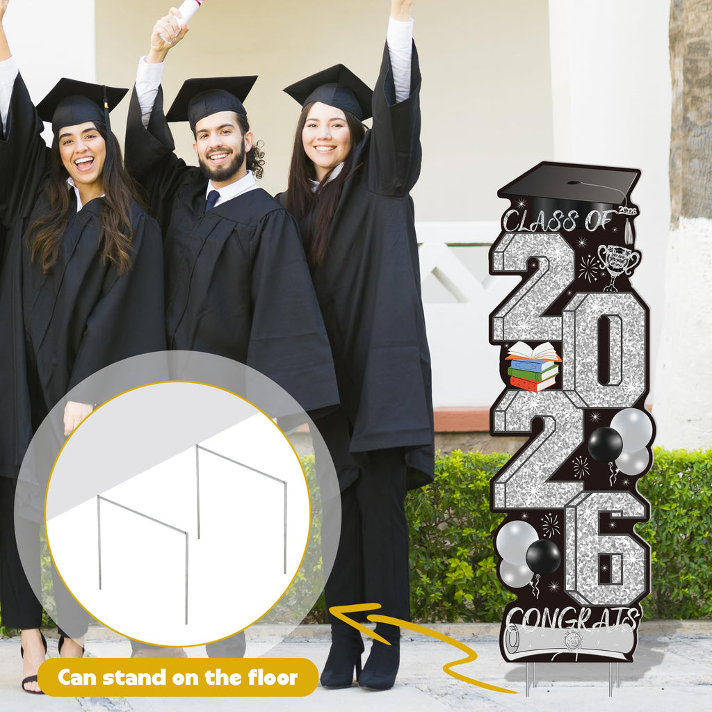 4 Pcs Congrats Grad Sign, Blue Graduation Yard Signs Class of 2026 with Stakes, Yard Sign Graduation 2026 for Indoor Outdoor Grad Party Decorations Backdrop High College School Decor Supplies