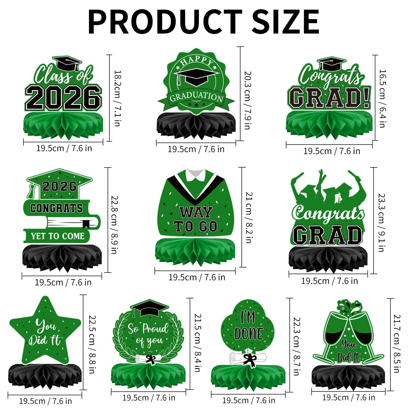 10Pcs Graduation Decorations 2026 Class of 2026 Congrats Grad Table Honeycomb Centerpieces Graduation Party Supplies for kindergarten K-12th College Any Grade Black