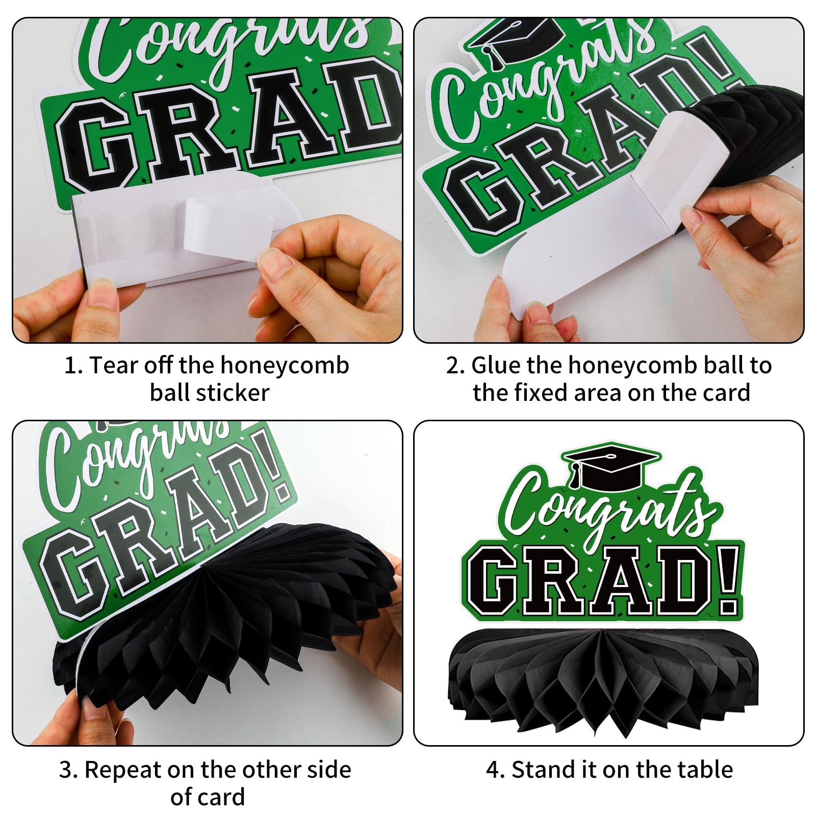 10Pcs Graduation Decorations 2026 Class of 2026 Congrats Grad Table Honeycomb Centerpieces Graduation Party Supplies for kindergarten K-12th College Any Grade Black