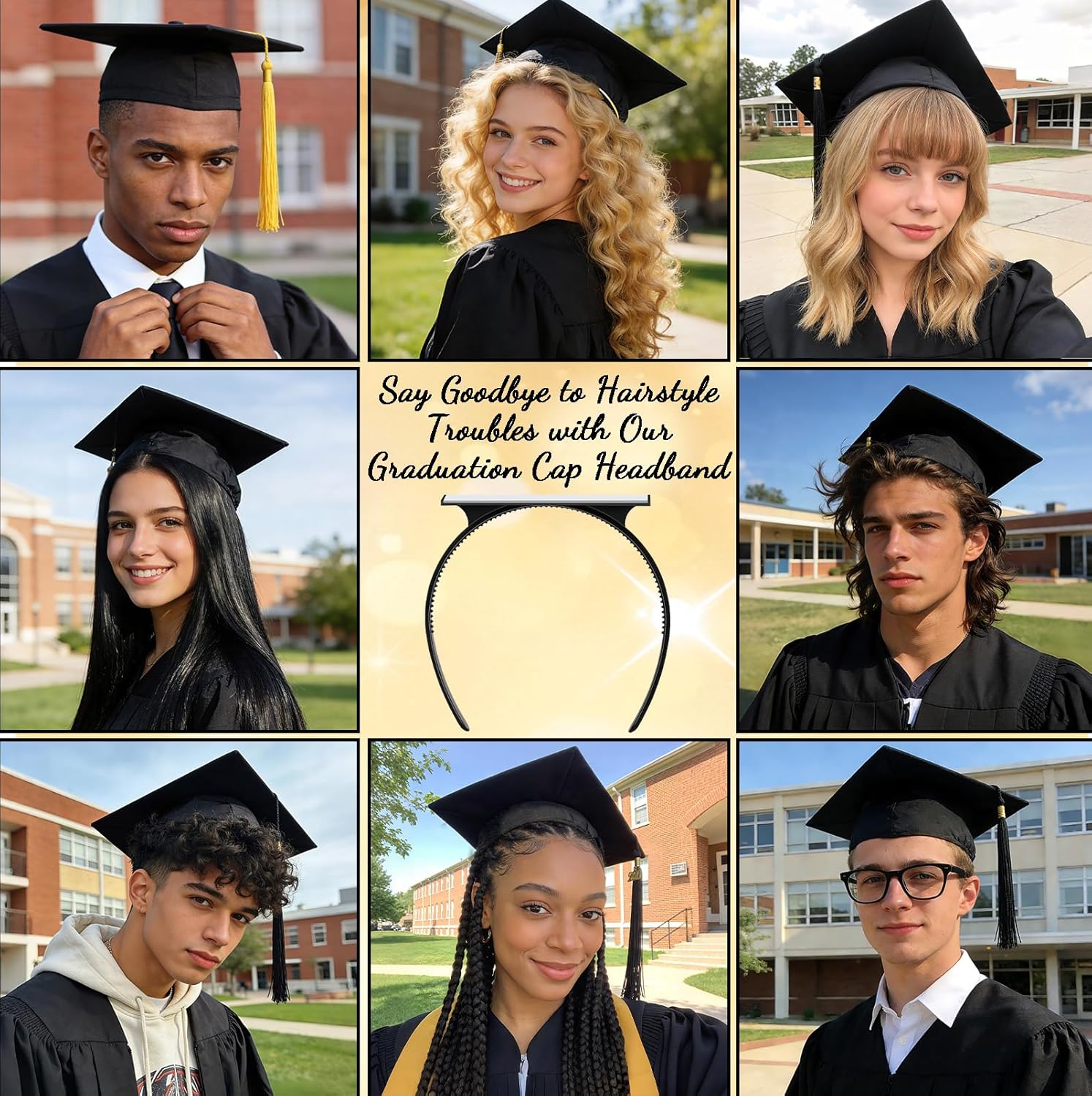 Graduation Cap Headband Insert, Grad Cap Headband Holder - Secures Your Graduation Caps & Keeps Hairstyle, Hat Accessories for Graduates, Students, Women