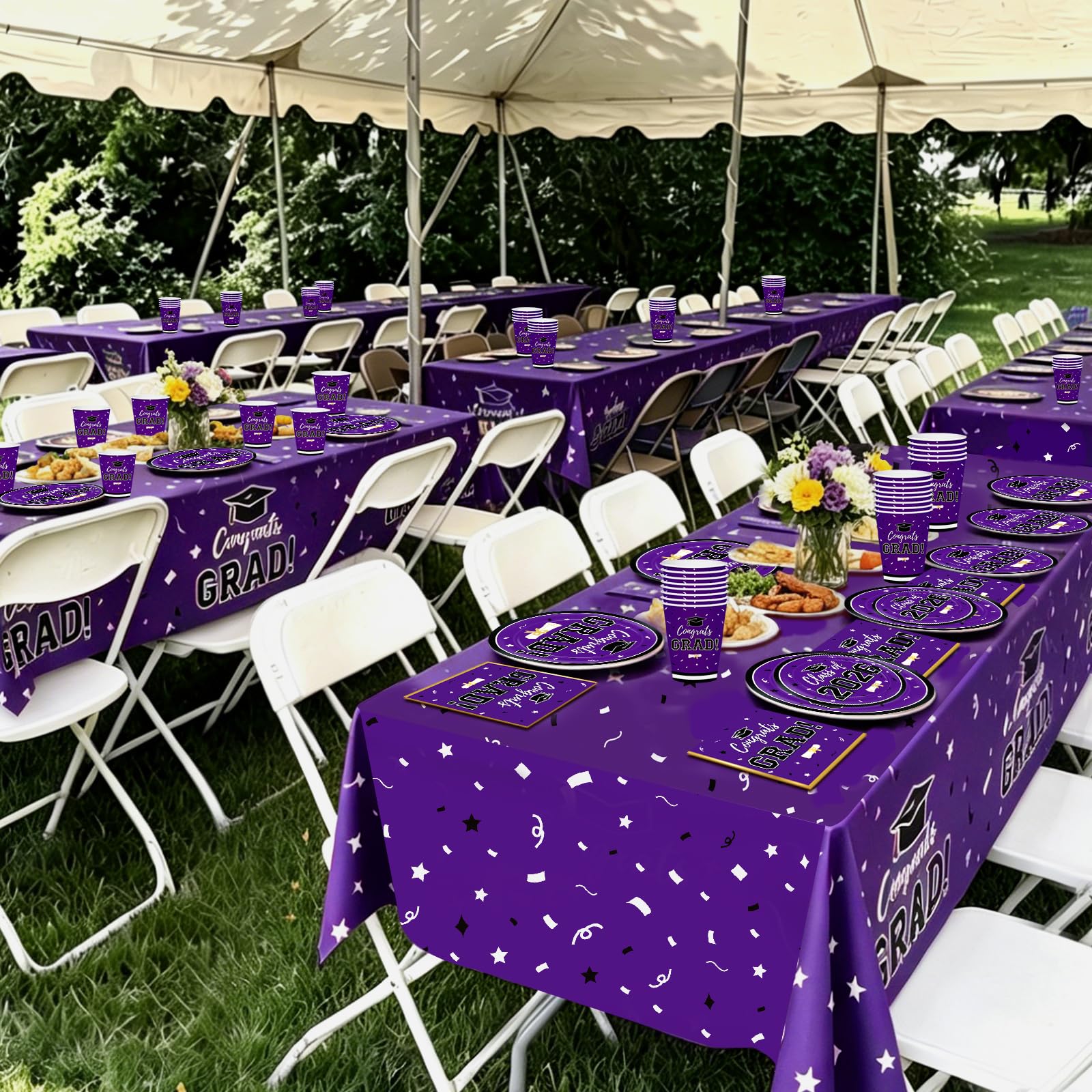 Graduation Decorations 2026 Class of 2026 Congrats Grad Disposable Paper Plates Luncheon Napkins Cocktail Napkins Black Gold Graduation Party Supplies Serve 50
