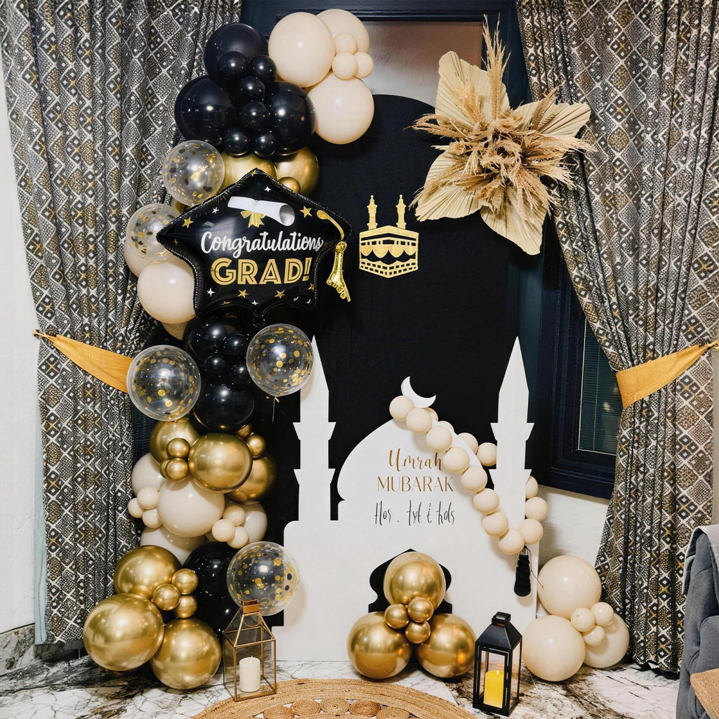 Black and Gold Balloons Graduation Balloon with Grad Foil Balloons Black White Sand Beige Gold Metallic Balloon for Grad Prom High School College Baby Shower Anniversary Birthday Party Decor