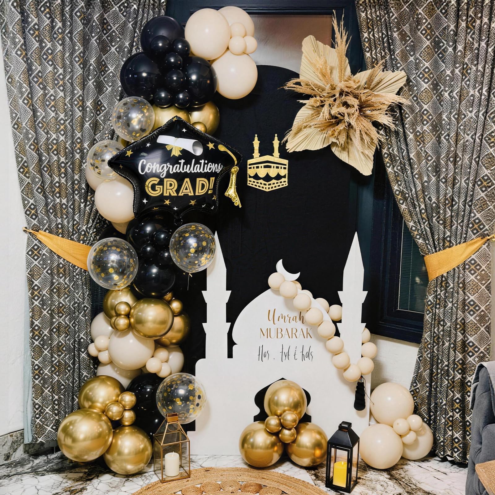 Black and Gold Balloons Graduation Balloon with Grad Foil Balloons Black White Sand Beige Gold Metallic Balloon for Grad Prom High School College Baby Shower Anniversary Birthday Party Decor