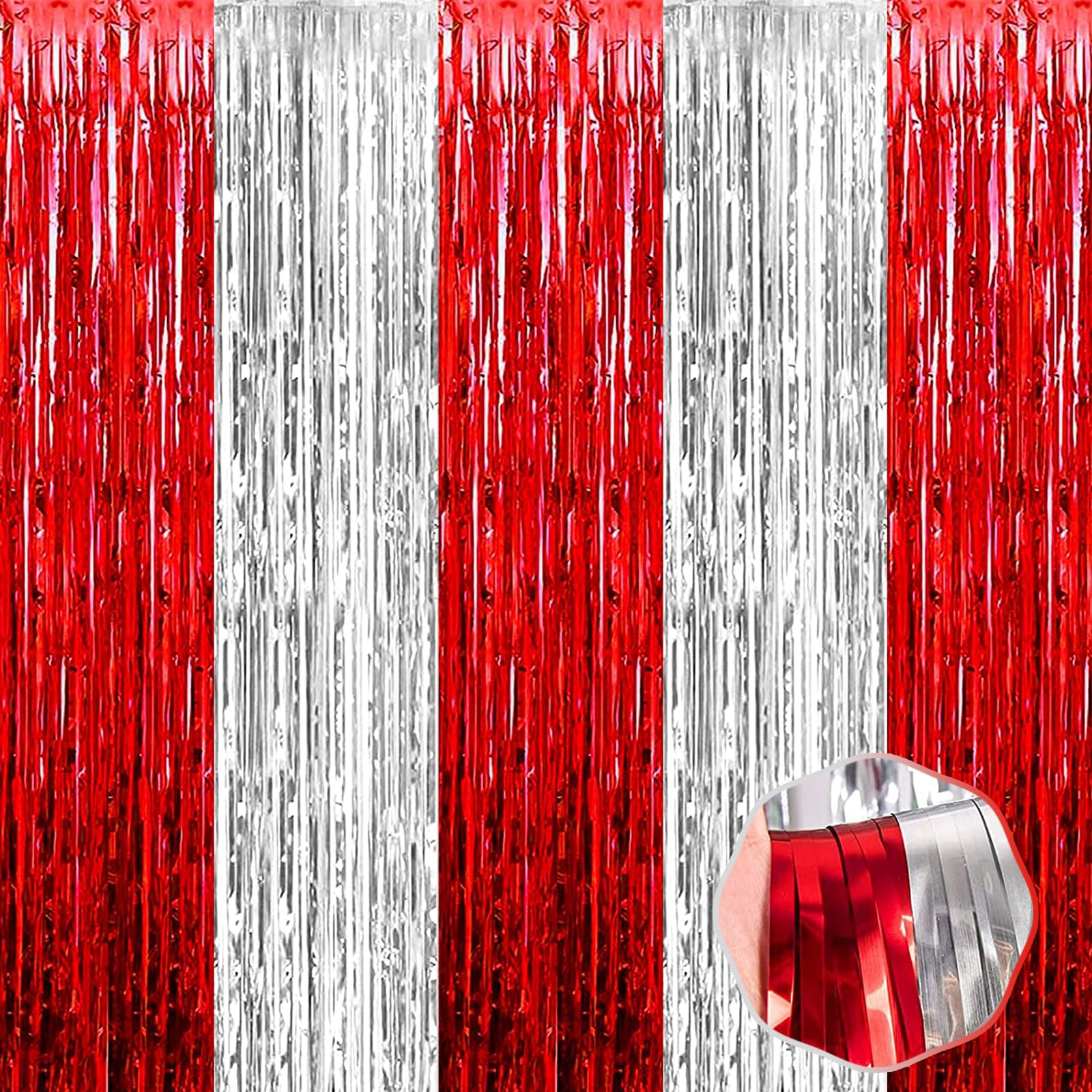 3 Pack Black Gold Silver Foil Fringe Curtain Backdrop, 3.28Ft x6.6Ft Metallic Tinsel Foil Fringe Streamer Curtains for Photo Booth, Halloween, Christmas Day, Wedding, New Year Party Decoration