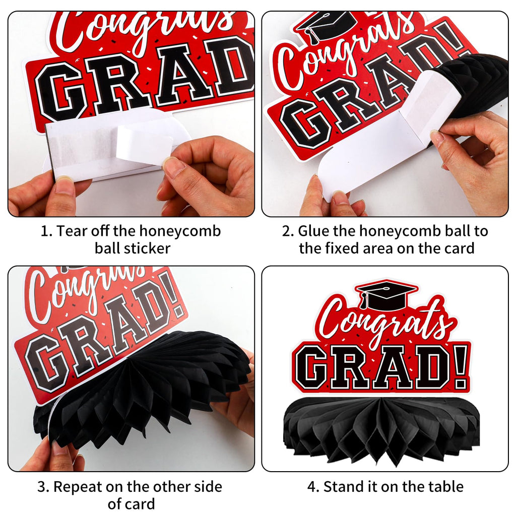10Pcs Graduation Decorations 2026 Class of 2026 Congrats Grad Table Honeycomb Centerpieces Graduation Party Supplies for kindergarten K-12th College Any Grade Black