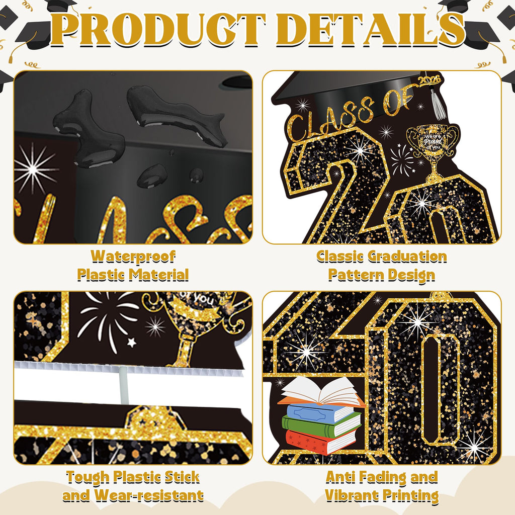 4 Pcs Congrats Grad Sign, Blue Graduation Yard Signs Class of 2026 with Stakes, Yard Sign Graduation 2026 for Indoor Outdoor Grad Party Decorations Backdrop High College School Decor Supplies