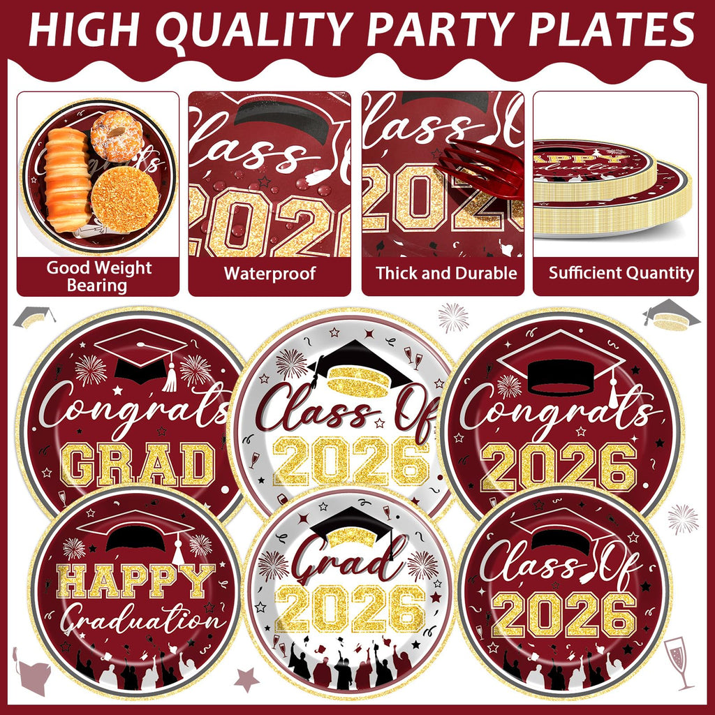 96Pcs Graduation Plates and Napkins 2026 Congrats Grad Party Decorations Grad Party Tableware Supplies Class of 2026 Disposable Dinnerware for Graduate Parties Decor Serve 24, Black and Gold