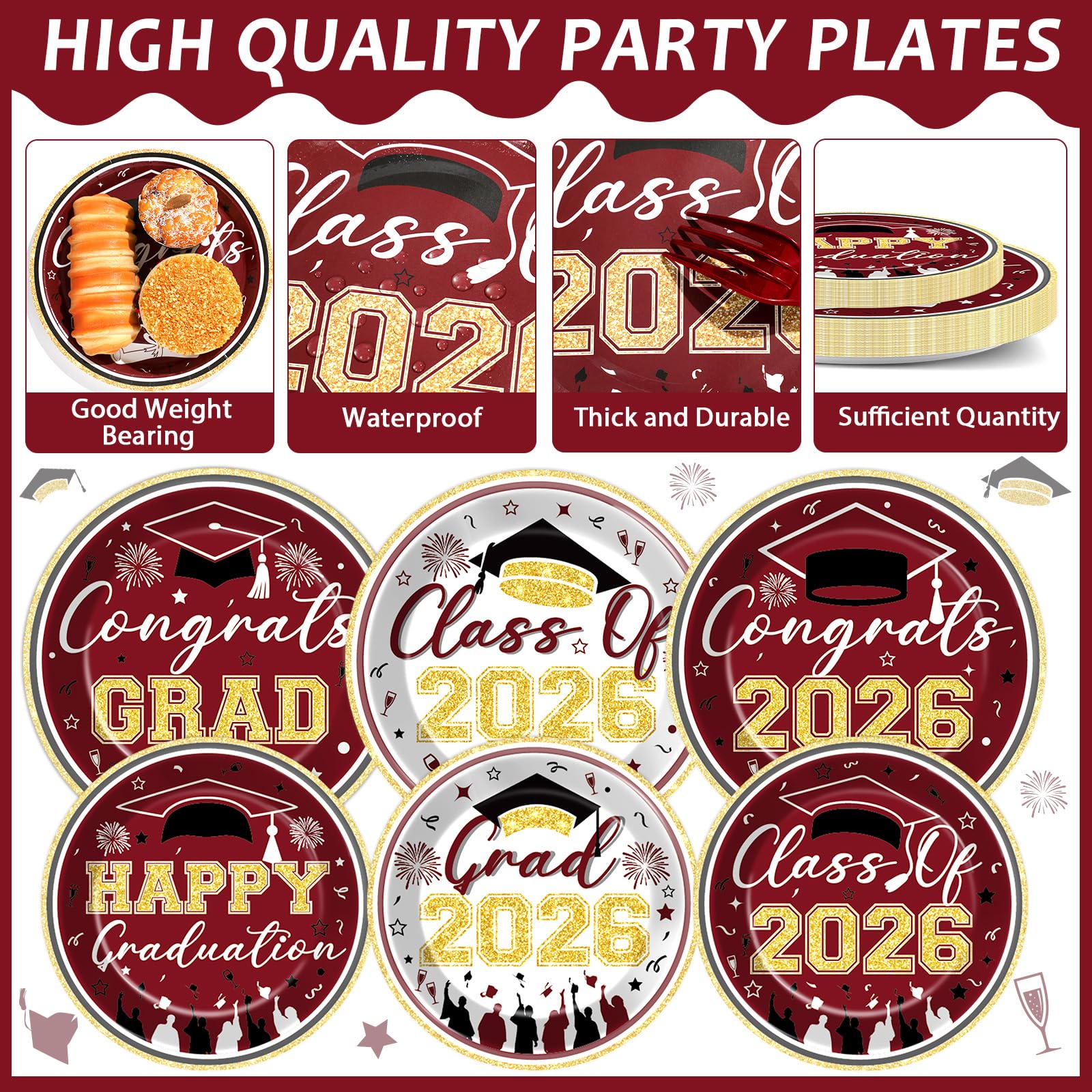 96Pcs Graduation Plates and Napkins 2026 Congrats Grad Party Decorations Grad Party Tableware Supplies Class of 2026 Disposable Dinnerware for Graduate Parties Decor Serve 24, Black and Gold