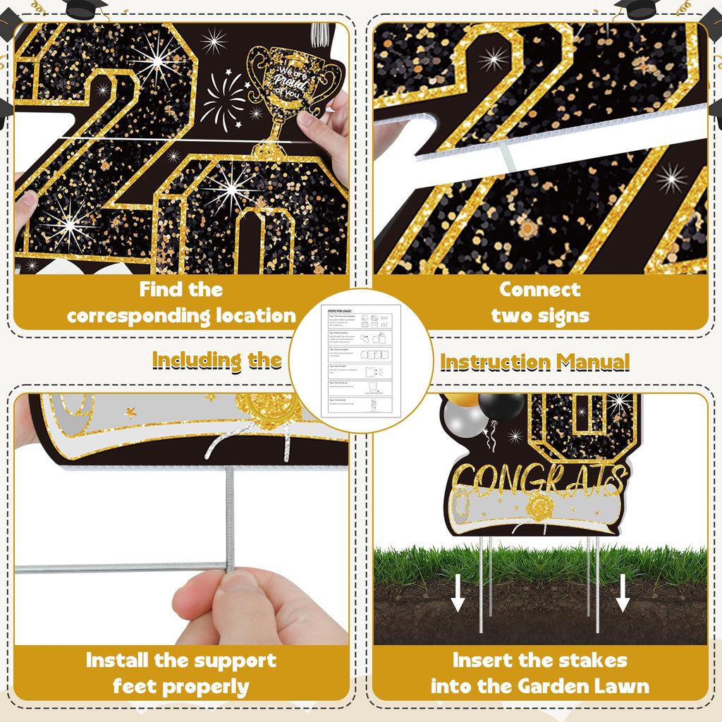 4 Pcs Congrats Grad Sign, Blue Graduation Yard Signs Class of 2026 with Stakes, Yard Sign Graduation 2026 for Indoor Outdoor Grad Party Decorations Backdrop High College School Decor Supplies