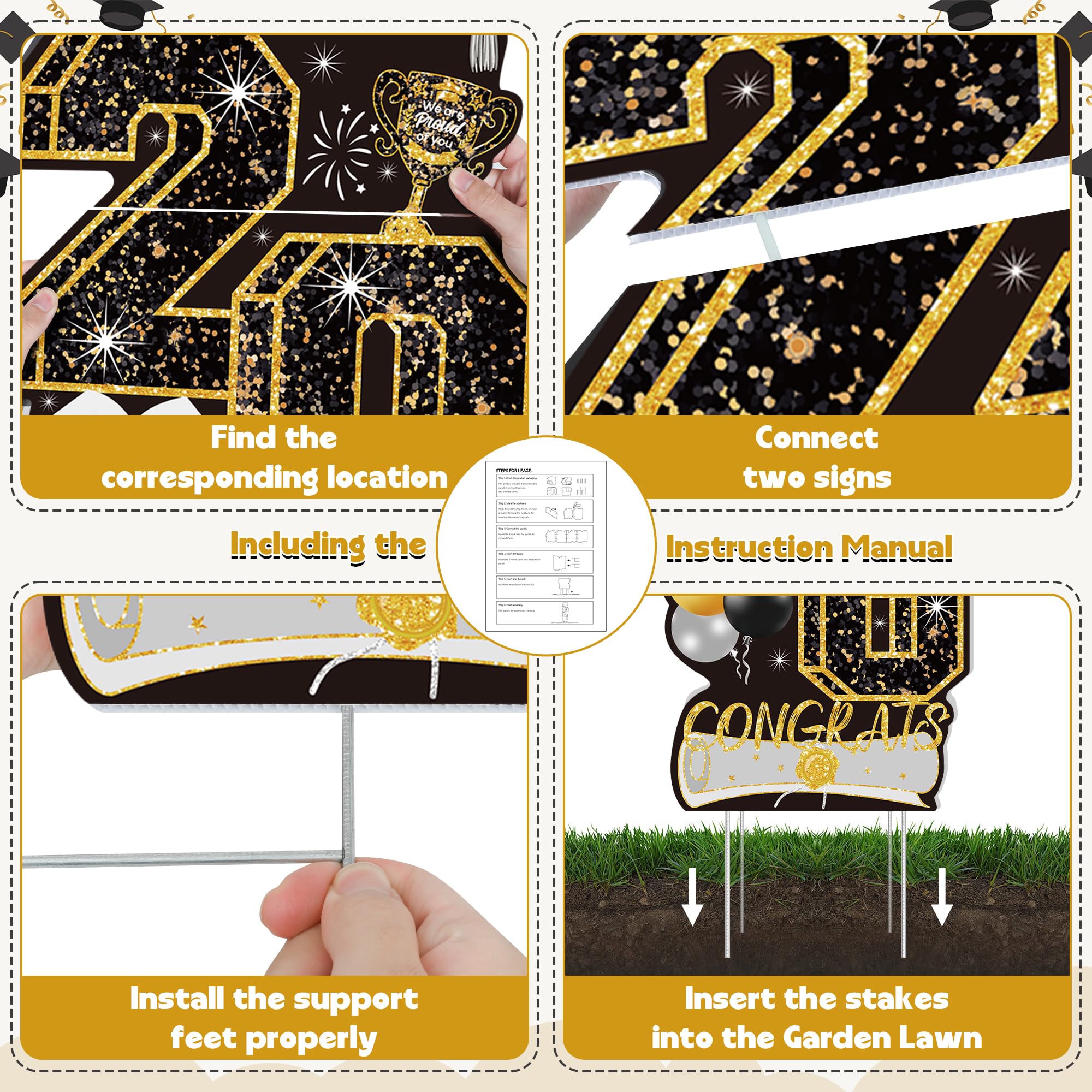 4 Pcs Congrats Grad Sign, Blue Graduation Yard Signs Class of 2026 with Stakes, Yard Sign Graduation 2026 for Indoor Outdoor Grad Party Decorations Backdrop High College School Decor Supplies