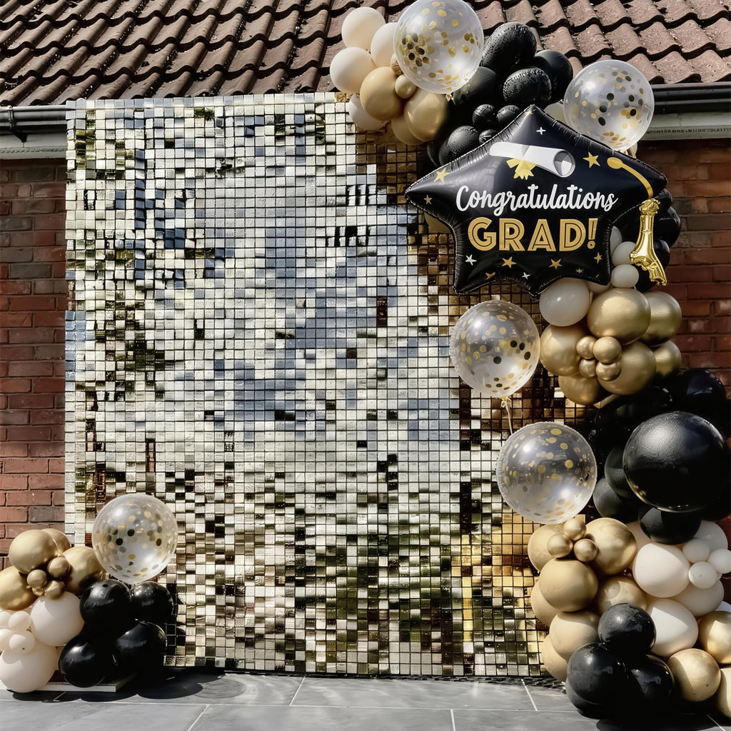 Black and Gold Balloons Graduation Balloon with Grad Foil Balloons Black White Sand Beige Gold Metallic Balloon for Grad Prom High School College Baby Shower Anniversary Birthday Party Decor