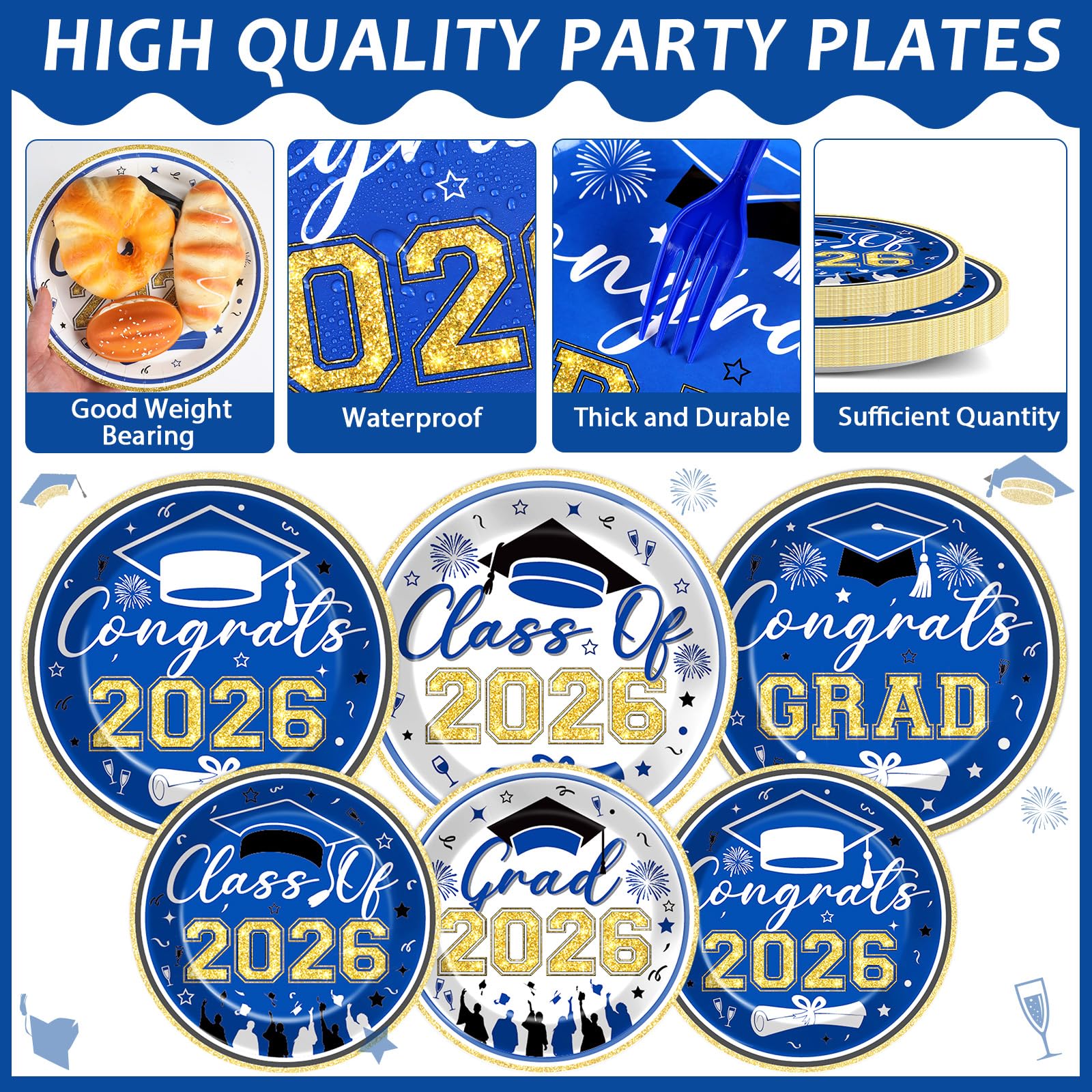 96Pcs Graduation Plates and Napkins 2026 Congrats Grad Party Decorations Grad Party Tableware Supplies Class of 2026 Disposable Dinnerware for Graduate Parties Decor Serve 24, Black and Gold