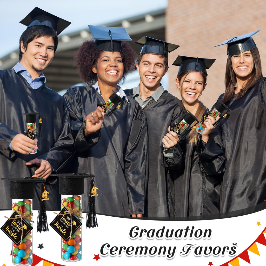 Willinglong 30 Set 2026 Graduation Candy Tubes Jars Set 100 ml Fillable Clear Plastic Gumball Container with Cap with Tassel and Cards for DIY 2026 Graduation Party Favors(Blue)