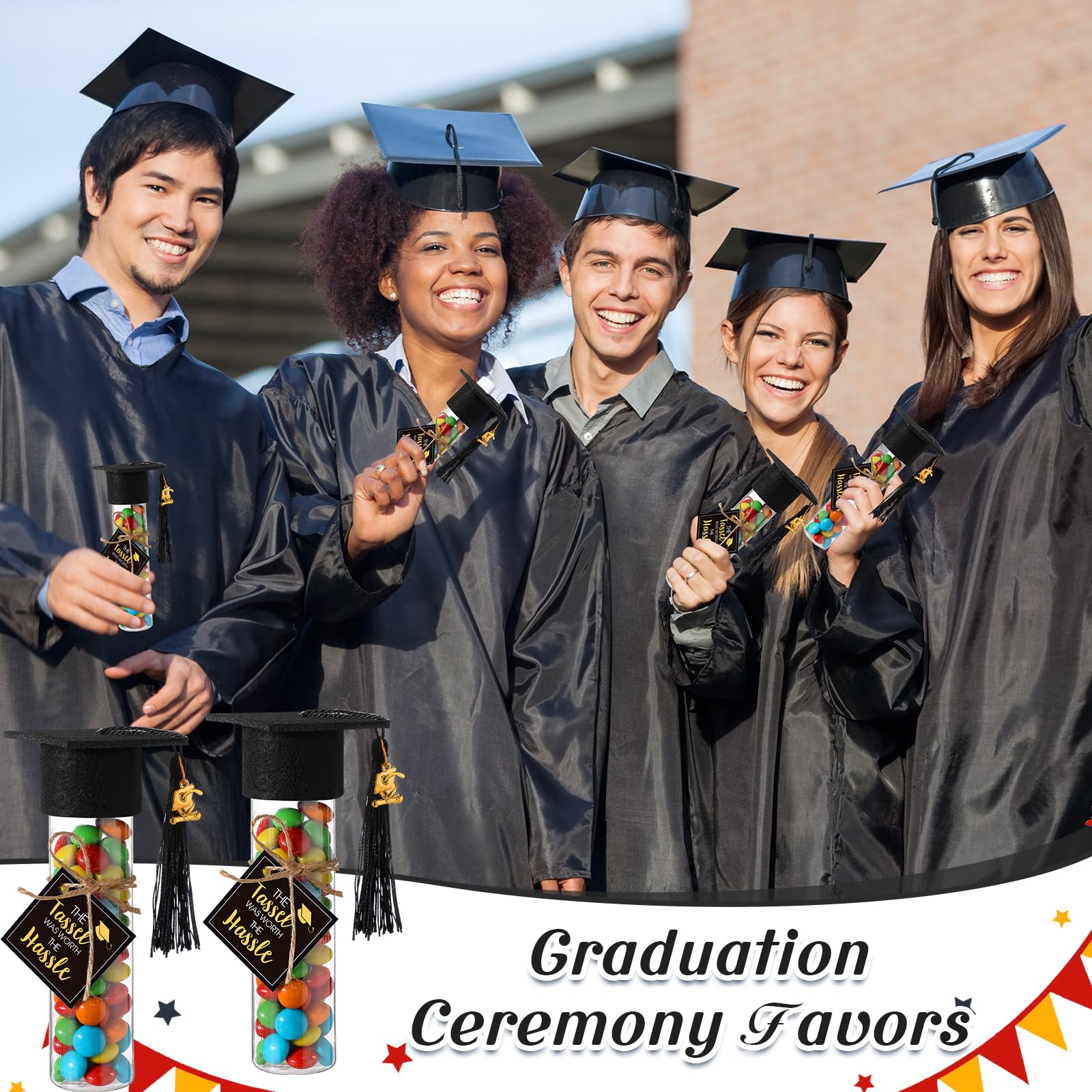 Willinglong 30 Set 2026 Graduation Candy Tubes Jars Set 100 ml Fillable Clear Plastic Gumball Container with Cap with Tassel and Cards for DIY 2026 Graduation Party Favors(Blue)
