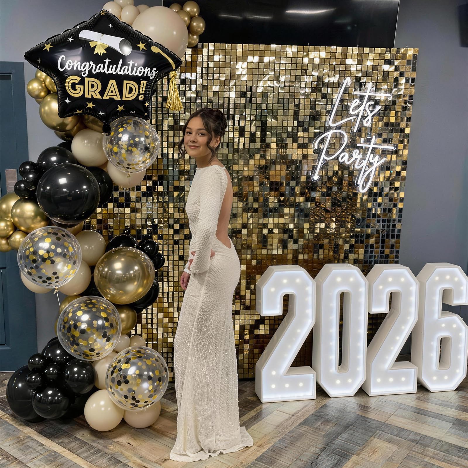 Black and Gold Balloons Graduation Balloon with Grad Foil Balloons Black White Sand Beige Gold Metallic Balloon for Grad Prom High School College Baby Shower Anniversary Birthday Party Decor