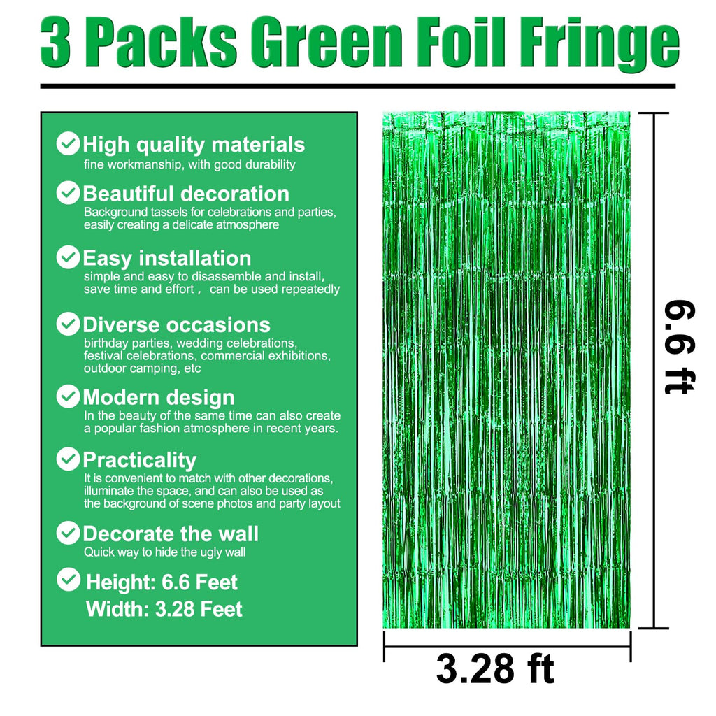 3 Pack Black Gold Silver Foil Fringe Curtain Backdrop, 3.28Ft x6.6Ft Metallic Tinsel Foil Fringe Streamer Curtains for Photo Booth, Halloween, Christmas Day, Wedding, New Year Party Decoration