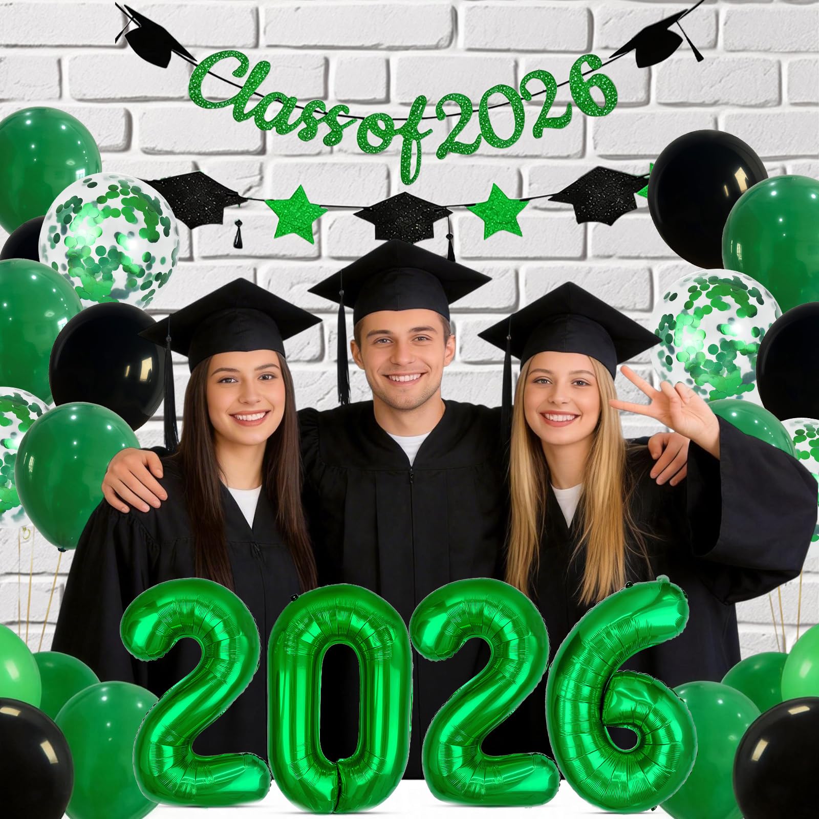 Graduation Balloons Class of 2026, Black Gold Graduation Party Decorations Set with 32in 2026 Number Balloons Confetti Balloon Star Cap Garland Banner for Senior High School College Grad Party Decor