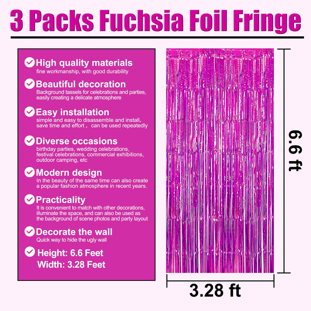 3 Pack Black Gold Silver Foil Fringe Curtain Backdrop, 3.28Ft x6.6Ft Metallic Tinsel Foil Fringe Streamer Curtains for Photo Booth, Halloween, Christmas Day, Wedding, New Year Party Decoration