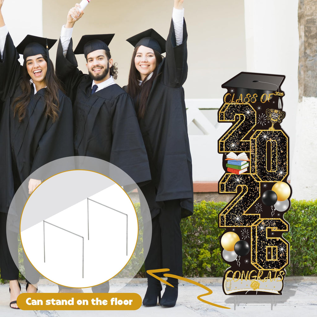 4 Pcs Congrats Grad Sign, Blue Graduation Yard Signs Class of 2026 with Stakes, Yard Sign Graduation 2026 for Indoor Outdoor Grad Party Decorations Backdrop High College School Decor Supplies