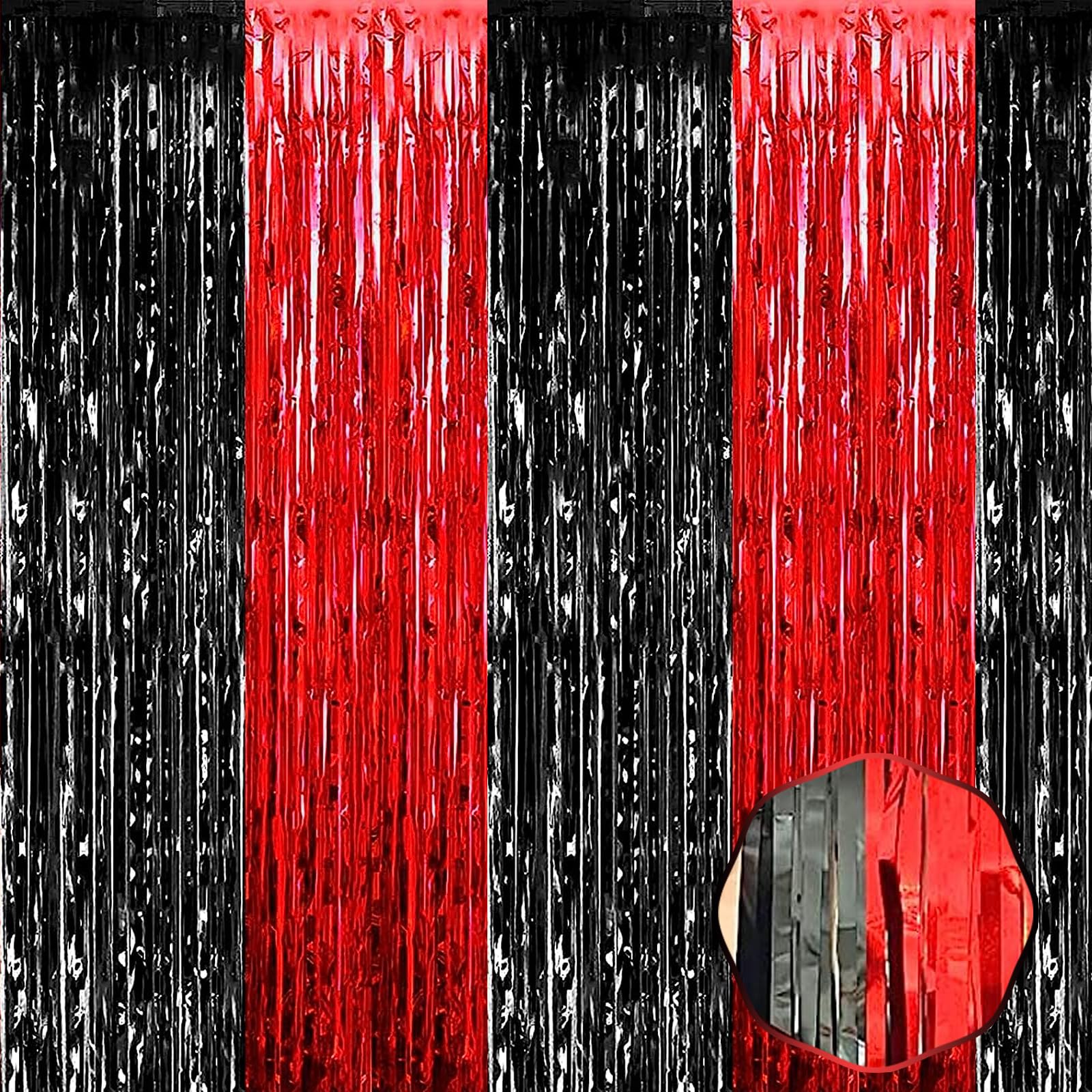 3 Pack Black Gold Silver Foil Fringe Curtain Backdrop, 3.28Ft x6.6Ft Metallic Tinsel Foil Fringe Streamer Curtains for Photo Booth, Halloween, Christmas Day, Wedding, New Year Party Decoration