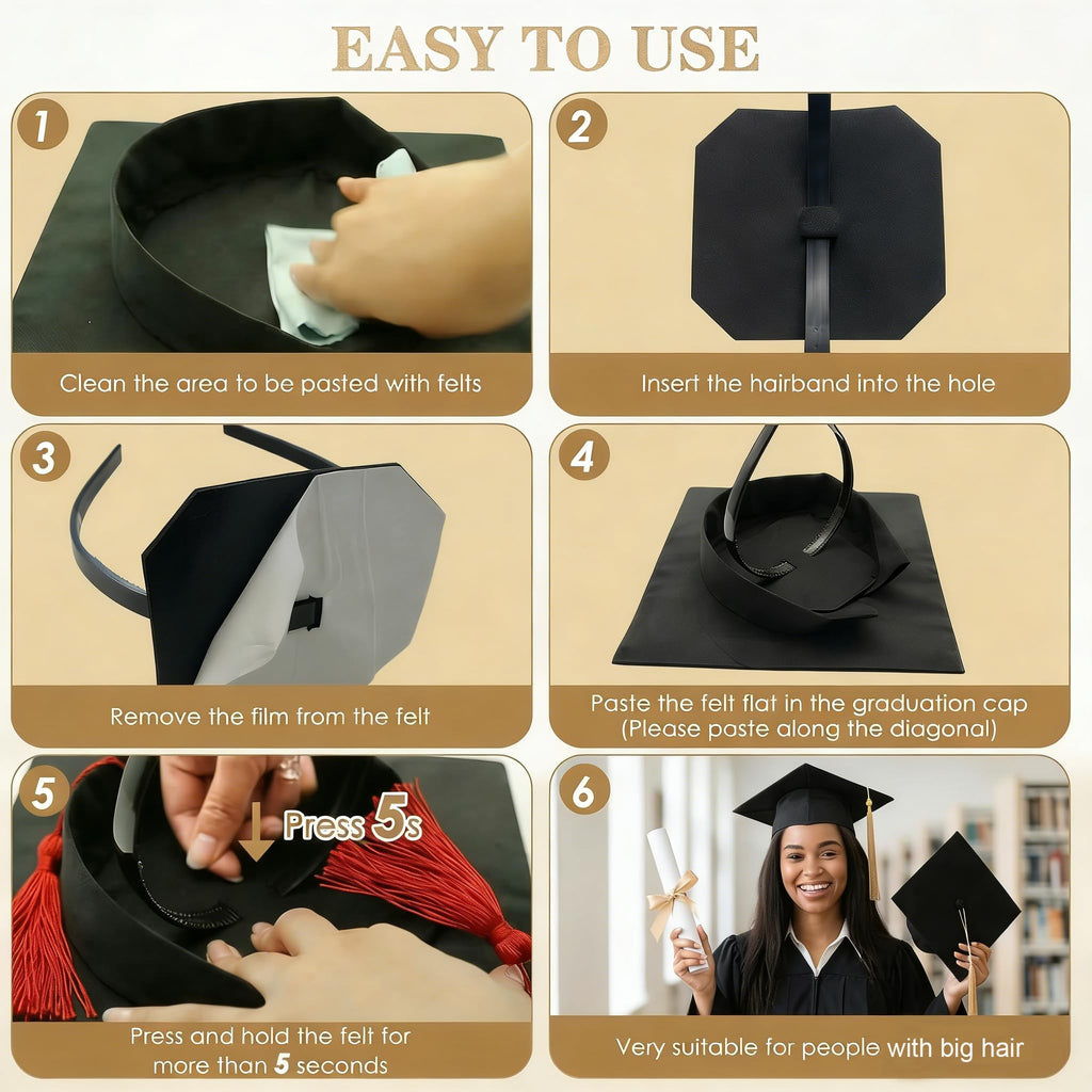 Graduation Cap Headband Insert - Adjustable & Anti-Fall Hair Band for Securing Grad Cap, Firm Hat Accessories for Graduates, Students, Women, Girls (1, Black)
