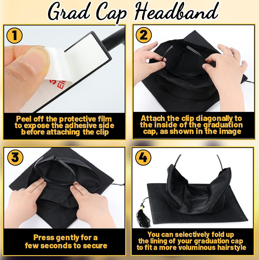 Graduation Cap Headband Insert, Grad Cap Headband Holder - Secures Your Graduation Caps & Keeps Hairstyle, Hat Accessories for Graduates, Students, Women