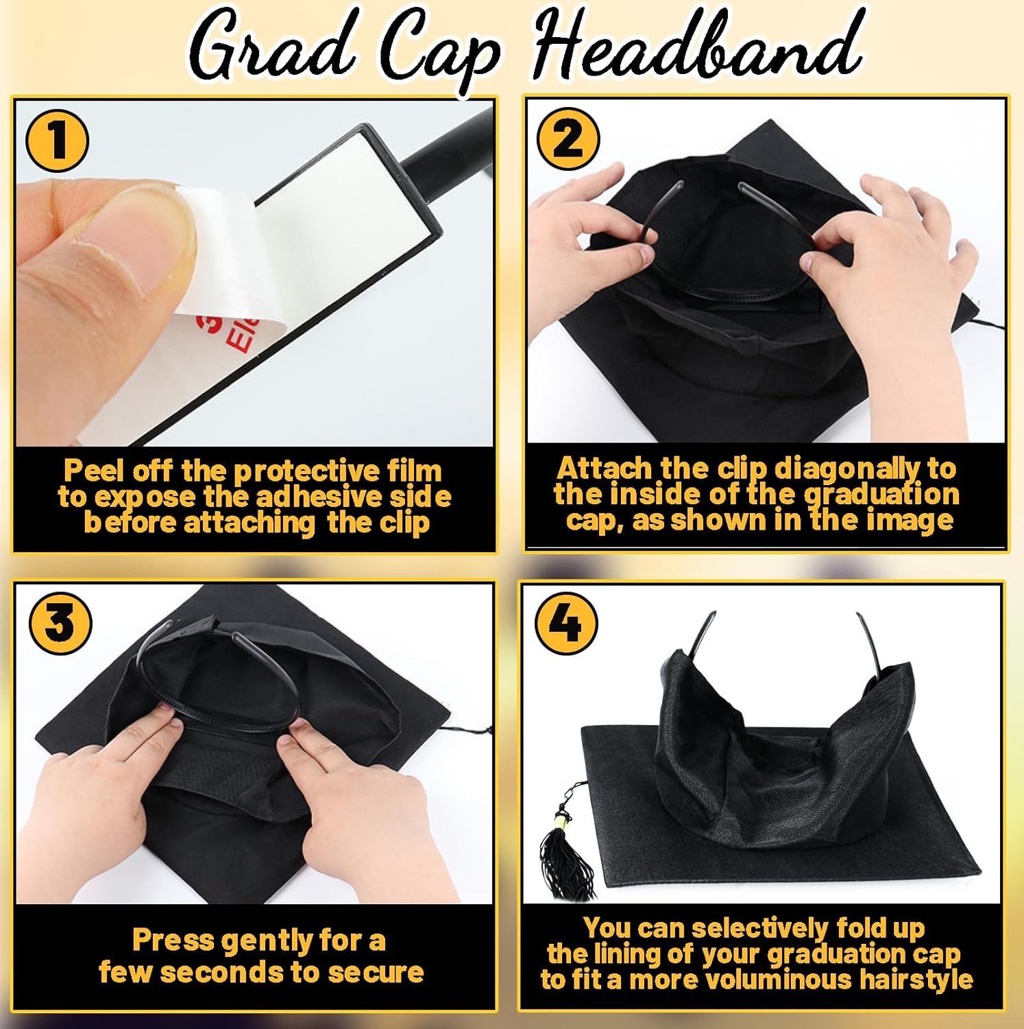 Graduation Cap Headband Insert, Grad Cap Headband Holder - Secures Your Graduation Caps & Keeps Hairstyle, Hat Accessories for Graduates, Students, Women