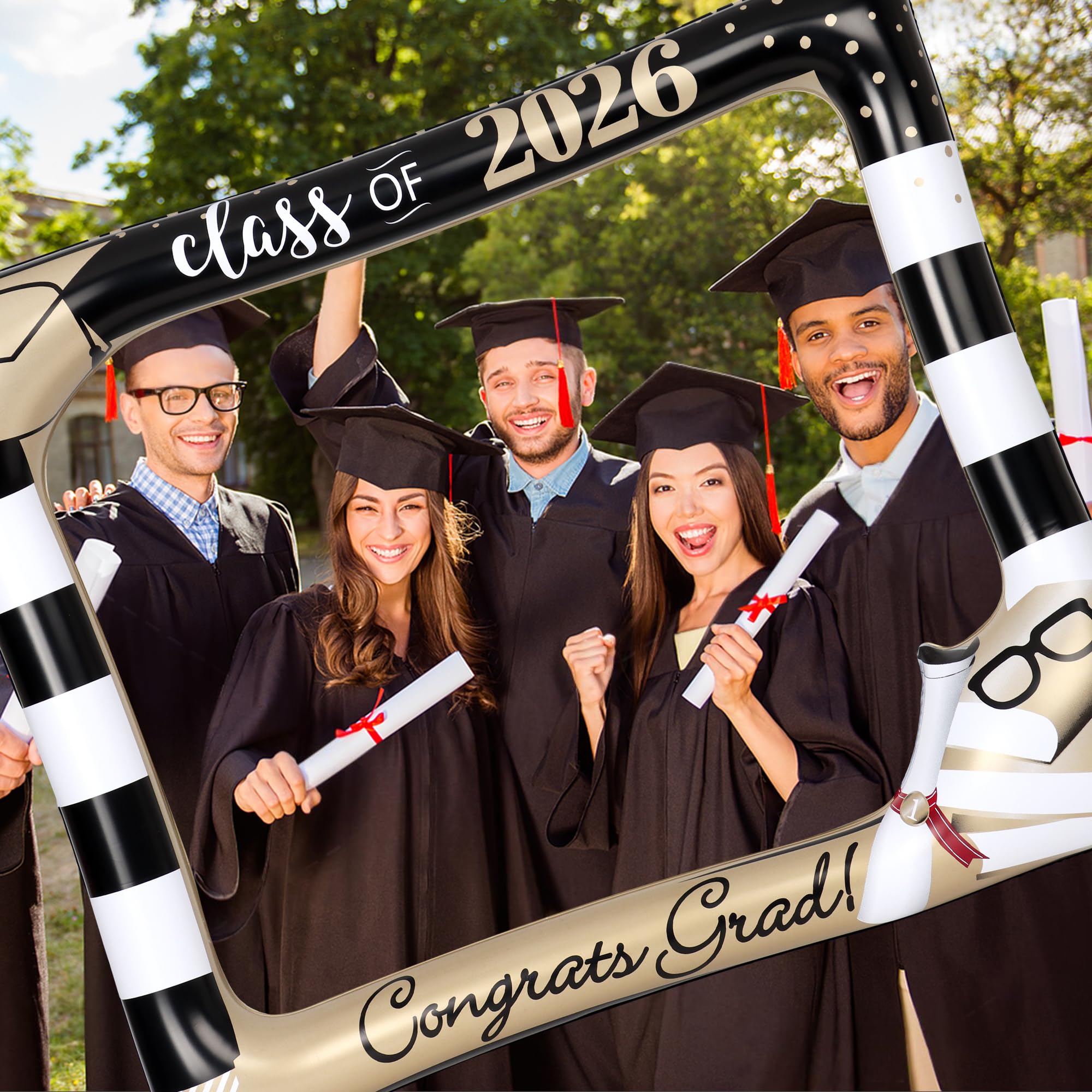 POPGIFTU Class of 2026 Graduation Photo Booth Frame, Inflatable Selfie Frame 31" x 24", Black Gold Congrats Grad Photo Booth Props for Graduation Party Decorations 2026