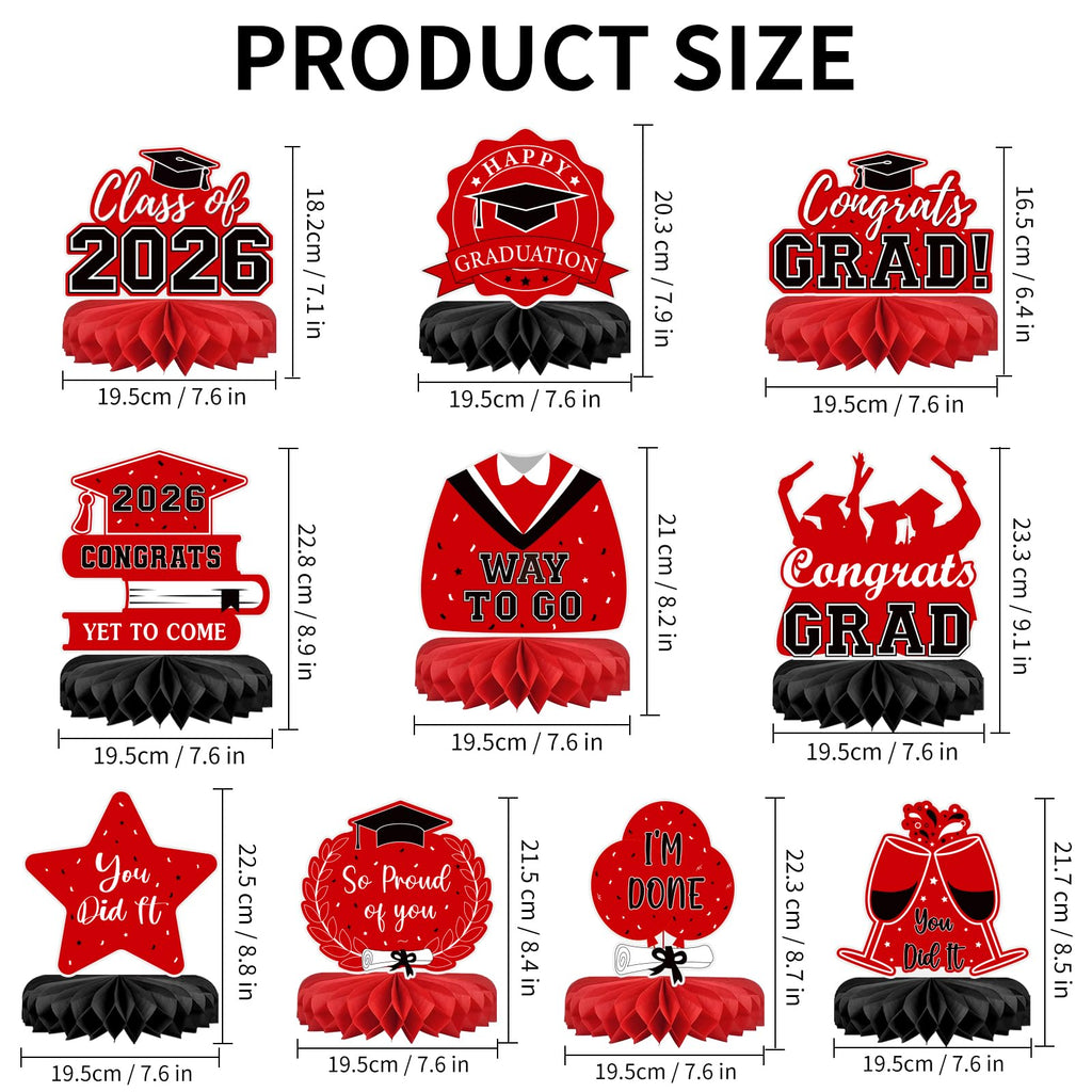 10Pcs Graduation Decorations 2026 Class of 2026 Congrats Grad Table Honeycomb Centerpieces Graduation Party Supplies for kindergarten K-12th College Any Grade Black
