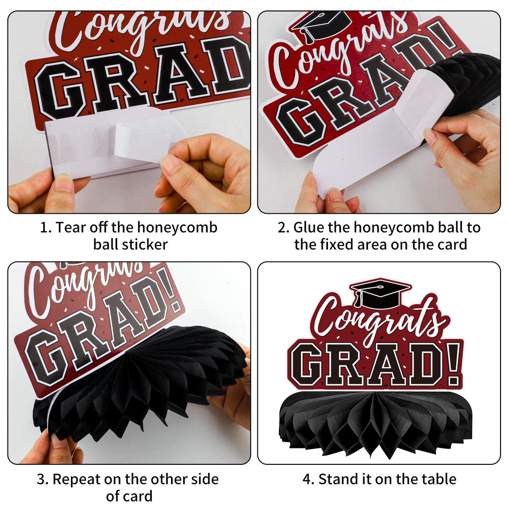 10Pcs Graduation Decorations 2026 Class of 2026 Congrats Grad Table Honeycomb Centerpieces Graduation Party Supplies for kindergarten K-12th College Any Grade Black