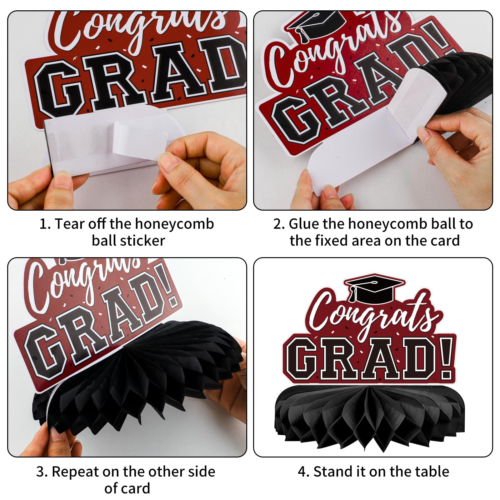 10Pcs Graduation Decorations 2026 Class of 2026 Congrats Grad Table Honeycomb Centerpieces Graduation Party Supplies for kindergarten K-12th College Any Grade Black