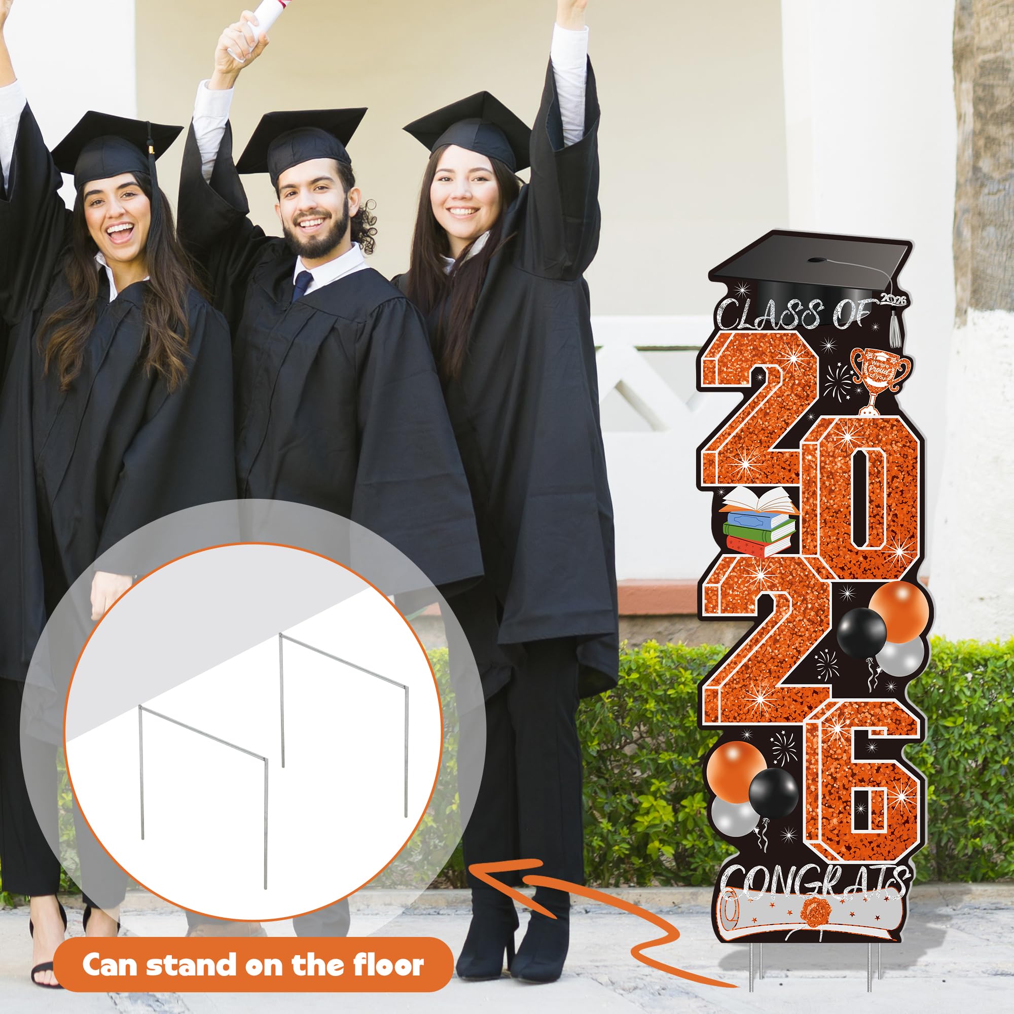 4 Pcs Congrats Grad Sign, Blue Graduation Yard Signs Class of 2026 with Stakes, Yard Sign Graduation 2026 for Indoor Outdoor Grad Party Decorations Backdrop High College School Decor Supplies