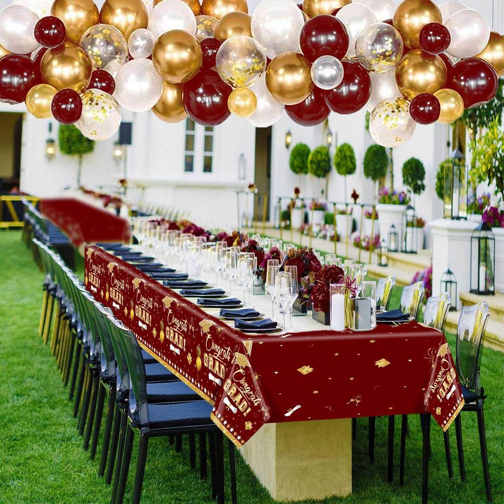3 Pack Graduation Tablecloth Decorations,54x128inch Black Gold Congrats Grad Disposable Plastic Waterproof Rectangular Table Cloth Cover Decor for Class of 2026 College High School Party Supplies
