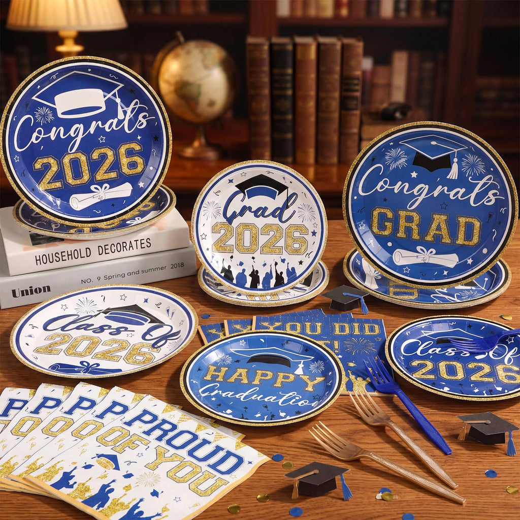 96Pcs Graduation Plates and Napkins 2026 Congrats Grad Party Decorations Grad Party Tableware Supplies Class of 2026 Disposable Dinnerware for Graduate Parties Decor Serve 24, Black and Gold
