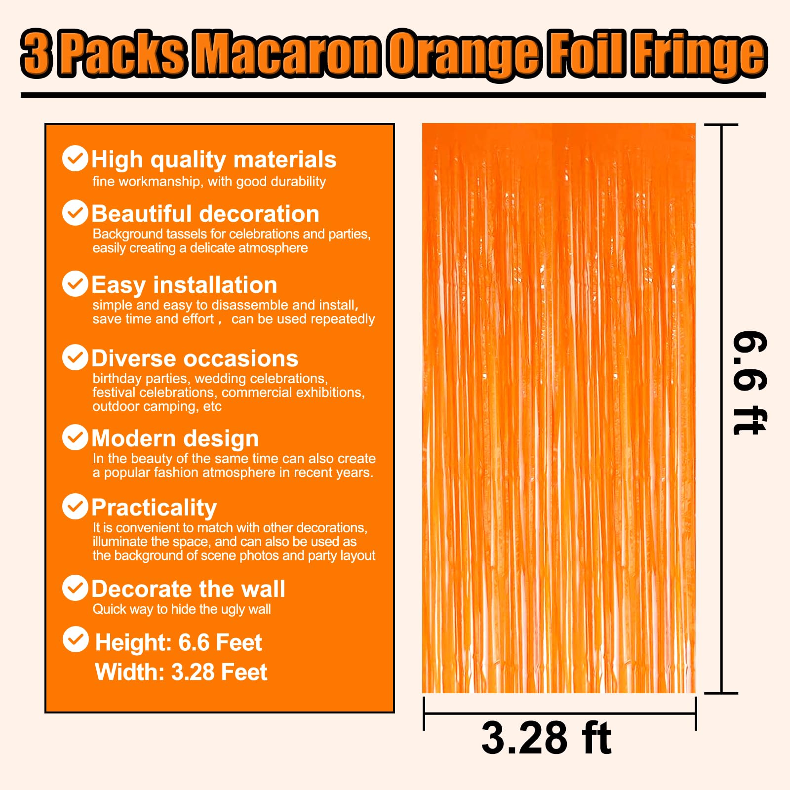 3 Pack Black Gold Silver Foil Fringe Curtain Backdrop, 3.28Ft x6.6Ft Metallic Tinsel Foil Fringe Streamer Curtains for Photo Booth, Halloween, Christmas Day, Wedding, New Year Party Decoration