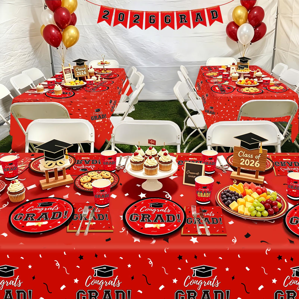 Graduation Decorations 2026 Class of 2026 Congrats Grad Disposable Paper Plates Luncheon Napkins Cocktail Napkins Black Gold Graduation Party Supplies Serve 50