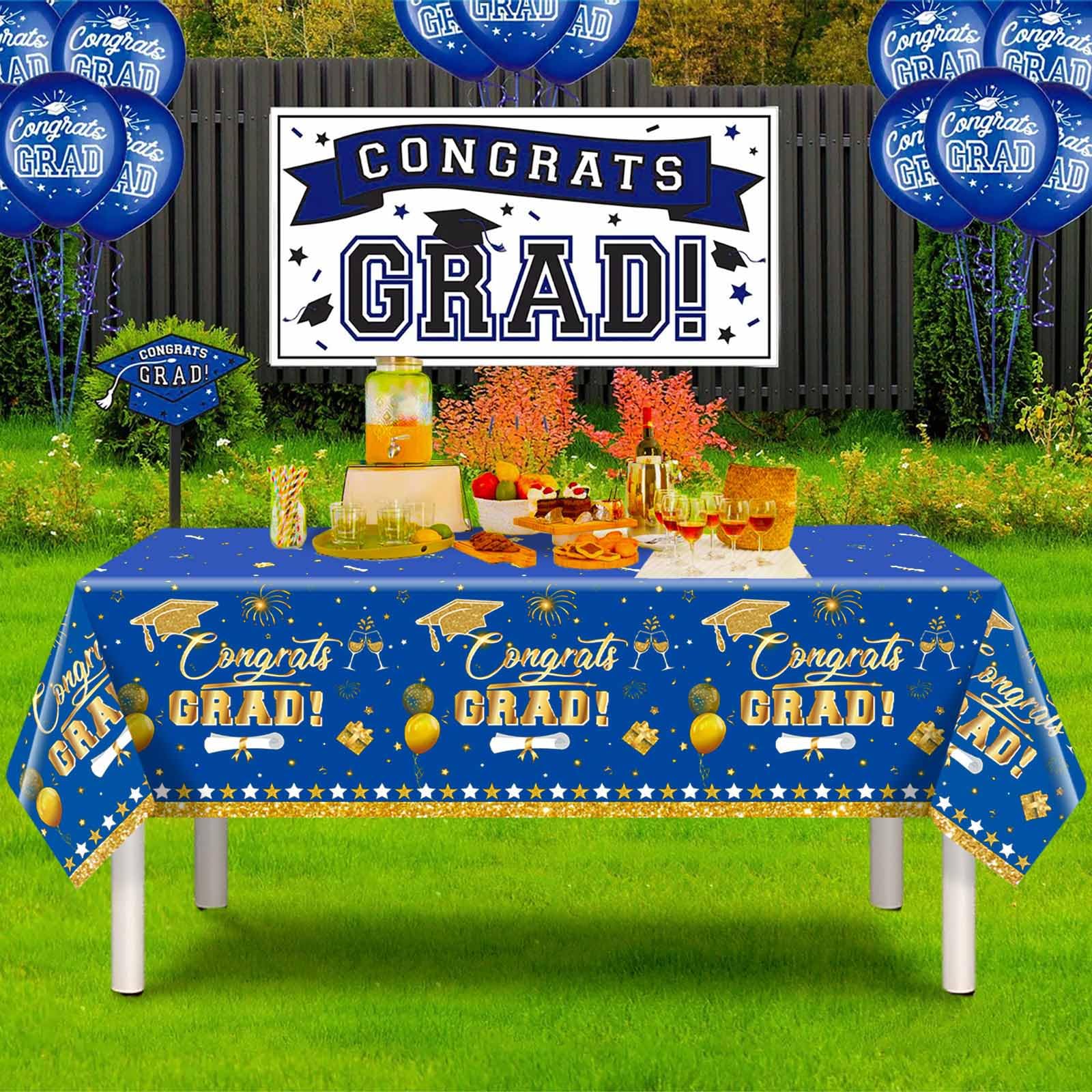 3 Pack Graduation Tablecloth Decorations,54x128inch Black Gold Congrats Grad Disposable Plastic Waterproof Rectangular Table Cloth Cover Decor for Class of 2026 College High School Party Supplies