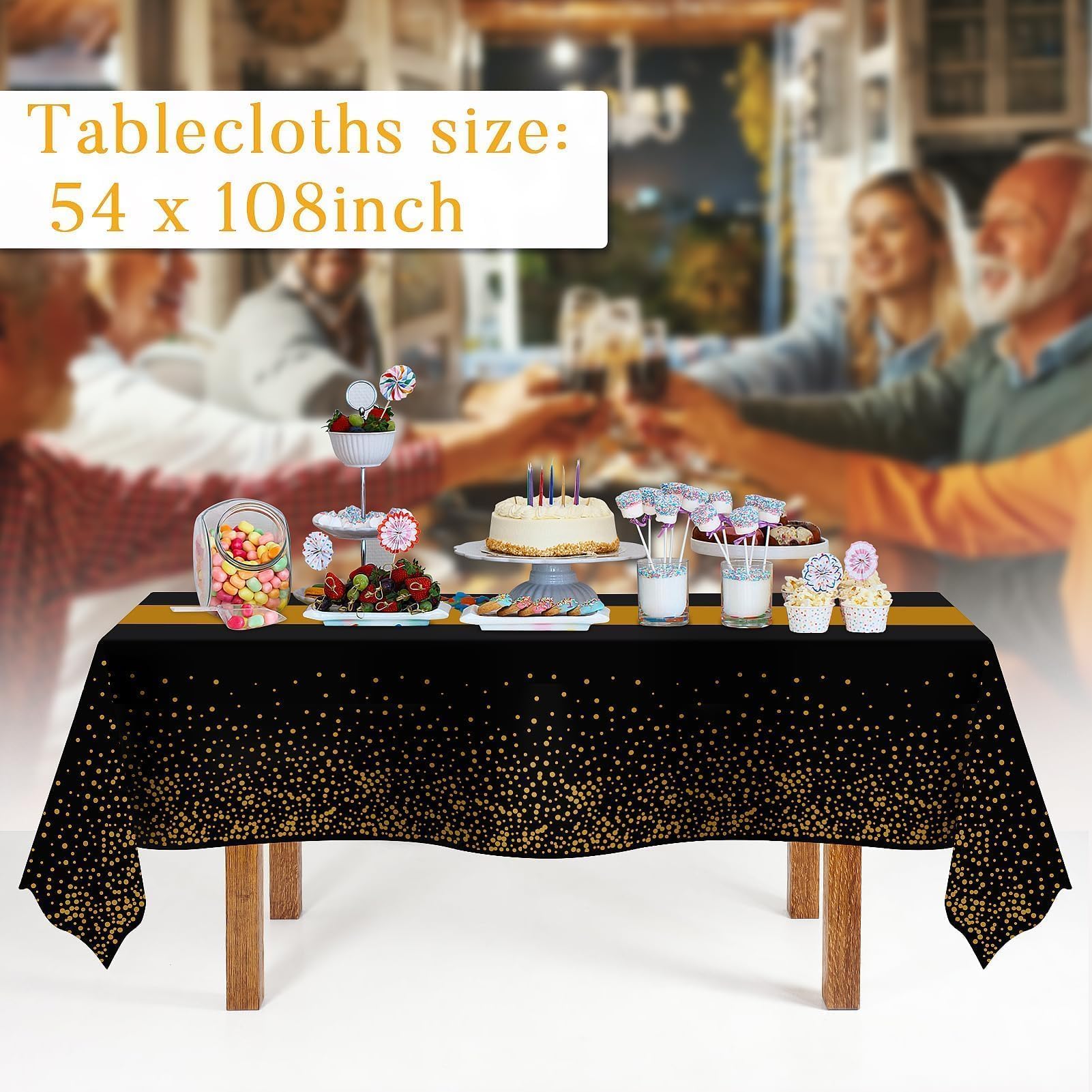 Childom 3 Pack Graduation Tablecloth,Graduation Decorations Class of 2026 Graduation Party Decorations,54"x108" Black and Gold Plastic Table Cloth Disposable for Home,School,Birthday,Wedding,Parties