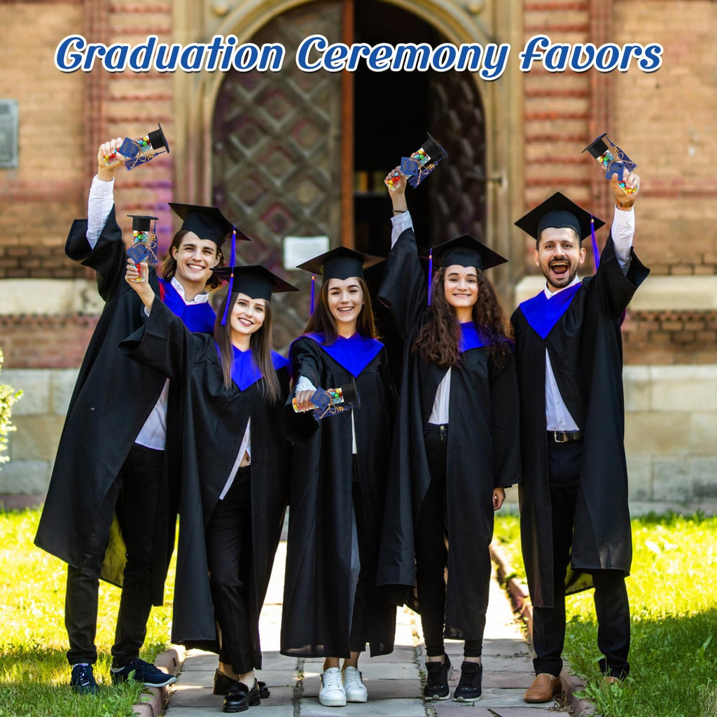 Willinglong 30 Set 2026 Graduation Candy Tubes Jars Set 100 ml Fillable Clear Plastic Gumball Container with Cap with Tassel and Cards for DIY 2026 Graduation Party Favors(Blue)