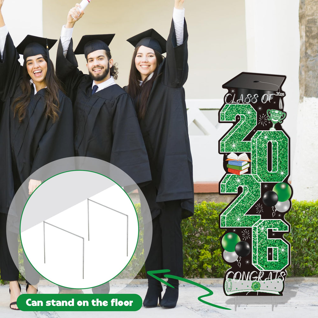 4 Pcs Congrats Grad Sign, Blue Graduation Yard Signs Class of 2026 with Stakes, Yard Sign Graduation 2026 for Indoor Outdoor Grad Party Decorations Backdrop High College School Decor Supplies