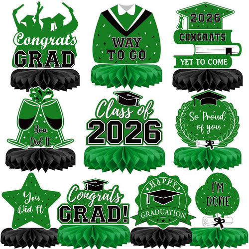 10Pcs Graduation Decorations 2026 Class of 2026 Congrats Grad Table Honeycomb Centerpieces Graduation Party Supplies for kindergarten K-12th College Any Grade Black
