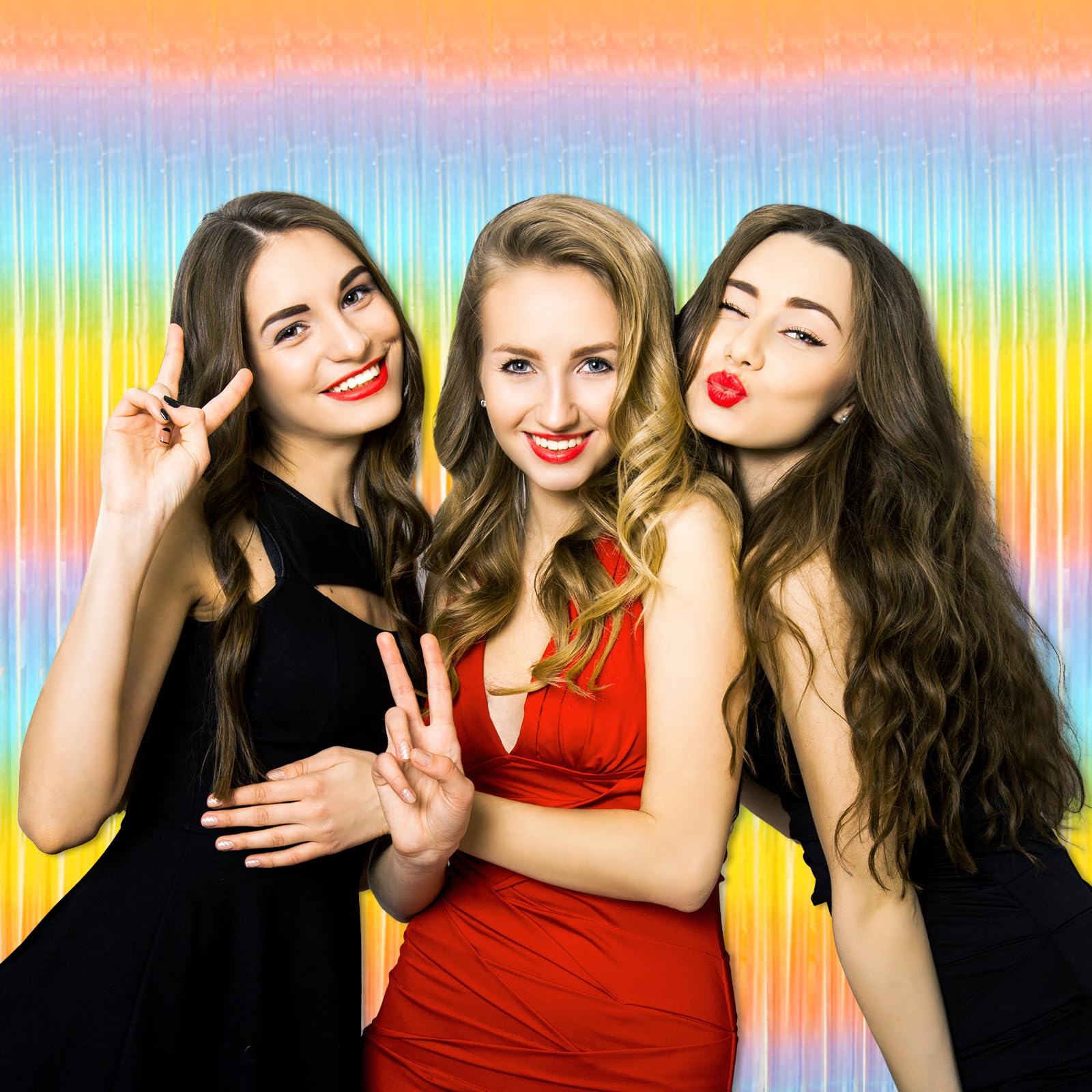 3 Pack Black Gold Silver Foil Fringe Curtain Backdrop, 3.28Ft x6.6Ft Metallic Tinsel Foil Fringe Streamer Curtains for Photo Booth, Halloween, Christmas Day, Wedding, New Year Party Decoration