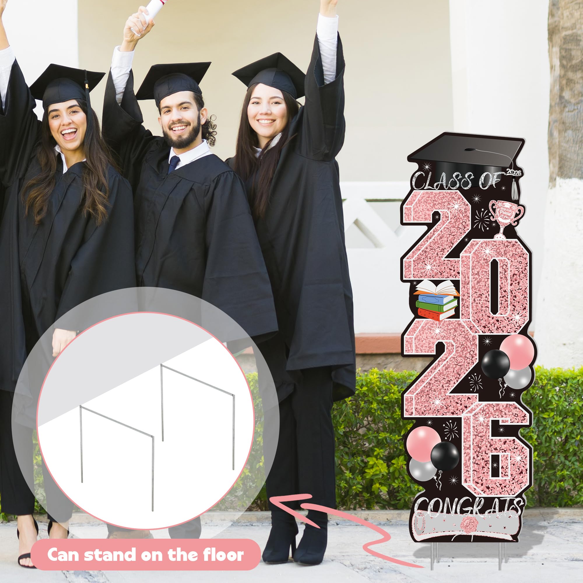 4 Pcs Congrats Grad Sign, Blue Graduation Yard Signs Class of 2026 with Stakes, Yard Sign Graduation 2026 for Indoor Outdoor Grad Party Decorations Backdrop High College School Decor Supplies