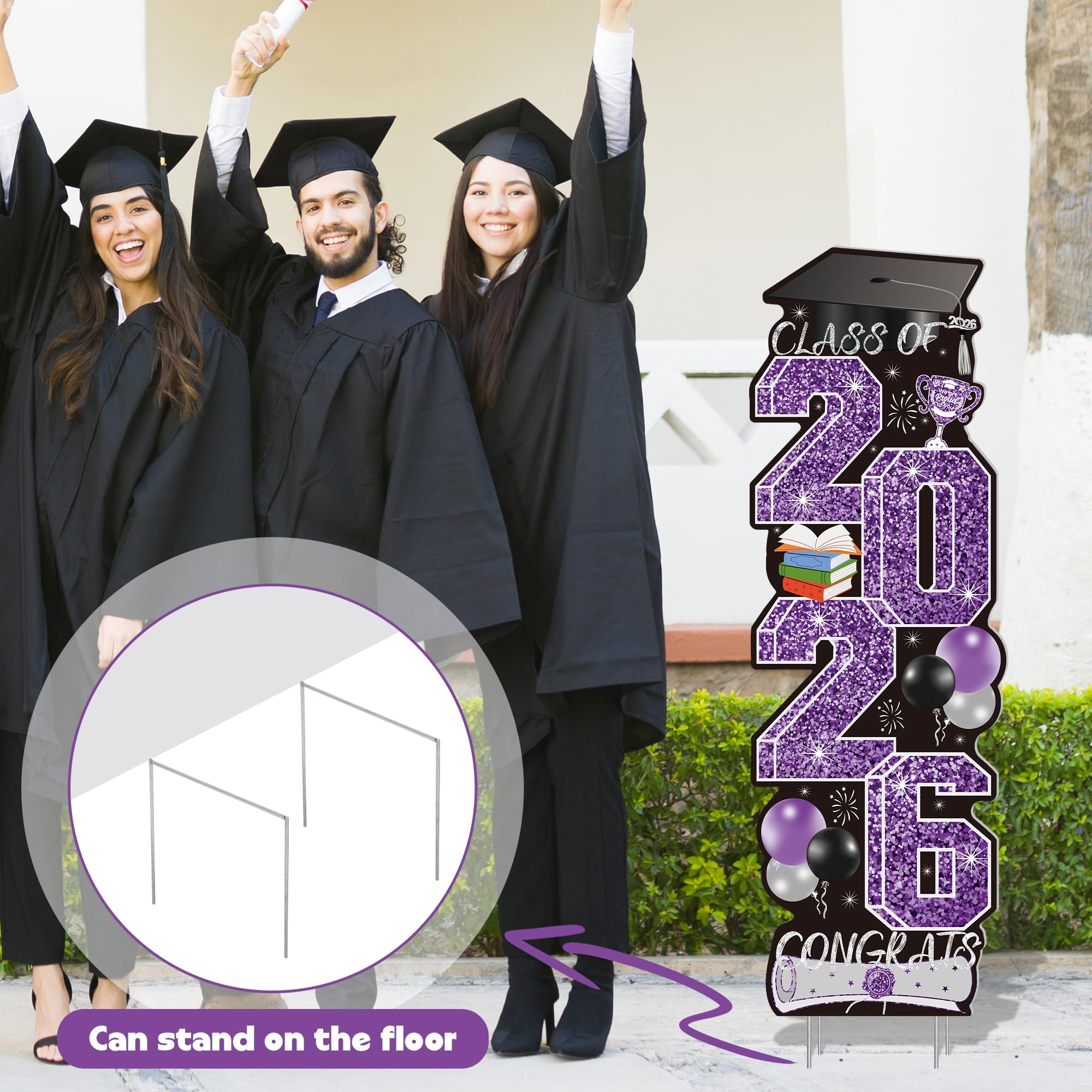 4 Pcs Congrats Grad Sign, Blue Graduation Yard Signs Class of 2026 with Stakes, Yard Sign Graduation 2026 for Indoor Outdoor Grad Party Decorations Backdrop High College School Decor Supplies