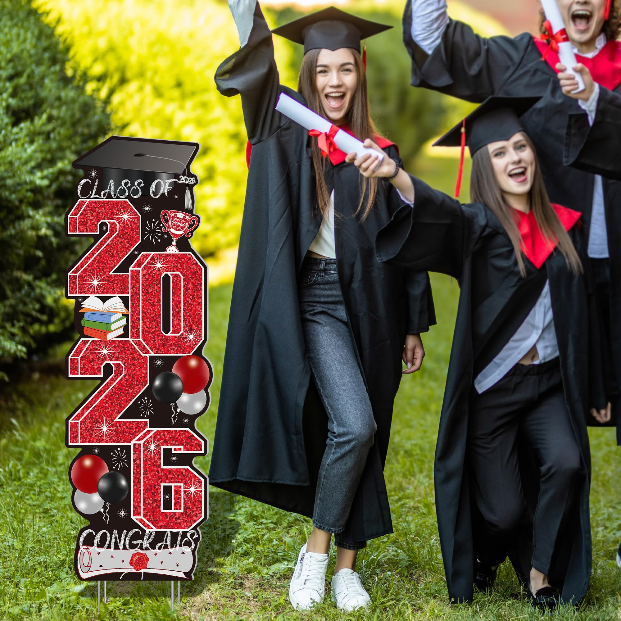 4 Pcs Congrats Grad Sign, Blue Graduation Yard Signs Class of 2026 with Stakes, Yard Sign Graduation 2026 for Indoor Outdoor Grad Party Decorations Backdrop High College School Decor Supplies