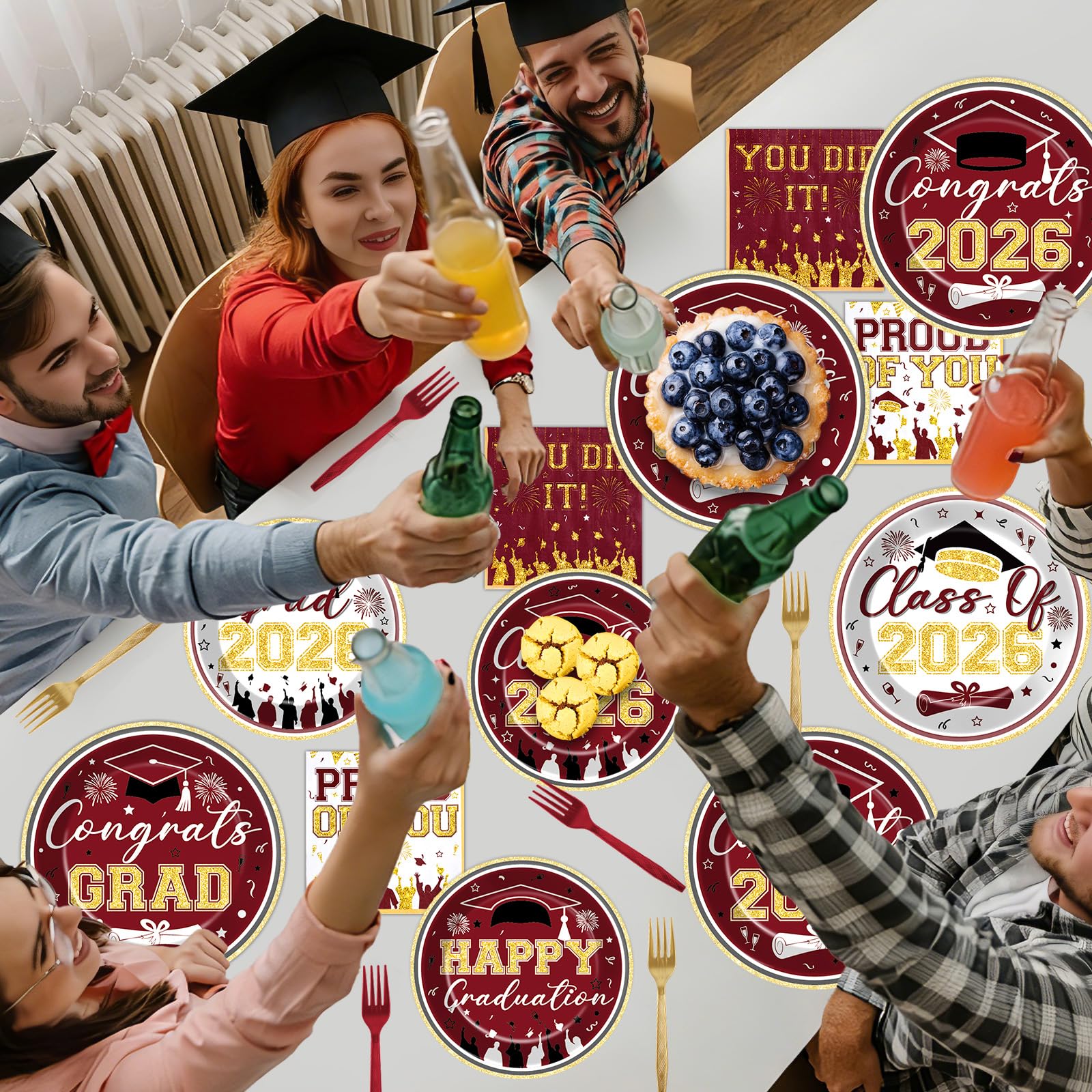 96Pcs Graduation Plates and Napkins 2026 Congrats Grad Party Decorations Grad Party Tableware Supplies Class of 2026 Disposable Dinnerware for Graduate Parties Decor Serve 24, Black and Gold
