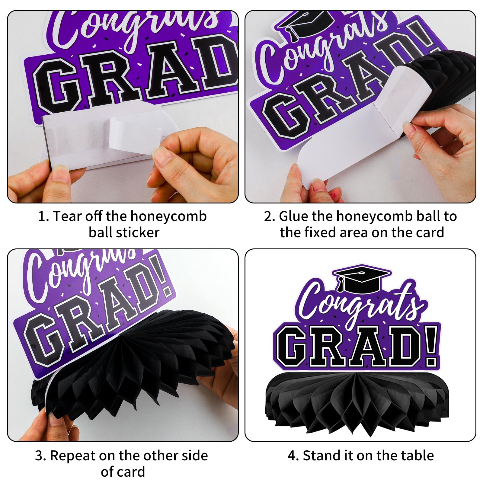 10Pcs Graduation Decorations 2026 Class of 2026 Congrats Grad Table Honeycomb Centerpieces Graduation Party Supplies for kindergarten K-12th College Any Grade Black