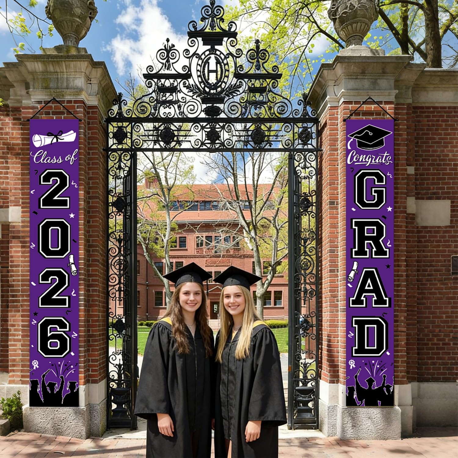 Graduation Decorations 2026 Porch Banner, Black and Gold Graduation Banner Class of 2026, Congrats Grad Decorations for Door and Porch Party Supplies